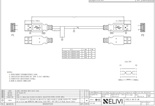 Elivi USB 2.0 A til A kabel 1m M/M | 2.0 | Svart (ELV-USB20AA-010B)