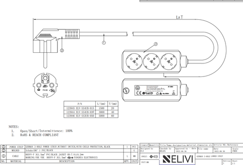 Elivi Strømskinne 3 uttak 1,5m Hvit , Jordet , u/bryter (ELV-SS3UB-015)