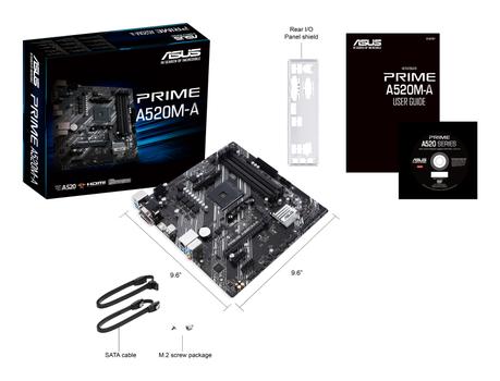 ASUS PRIME A520M-A II/CSM AMD A520 Socket AM4 mATX motherboard features M.2 DP HDMI D-Sub SATA 6 Gbps USB 3.2 Gen 1 ports (90MB17H0-M0EAYC)