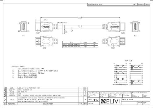 Elivi HDMI 1.4 2K@60 2 m High Speed, Ethernet, 4K, 3D, AWG 30 (ELV-HDMI14-MM-020)