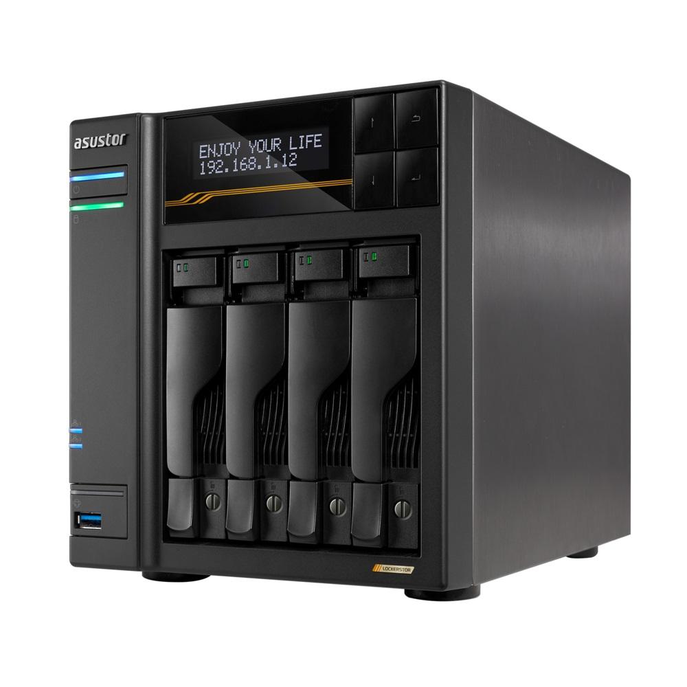 Asustor LOCKERSTOR 4 Gen3 AS6804T 4-bay filserver, AMD Ryzen V3C14 Fire kjerner 2,3 GHz, 16G ECC DDR5, 4x M.2 PCIe (NVMe), 2x 10 GbE, 2x 5 GbE