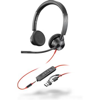POLY Blackwire 3325 - Blackwire 3300 series - Headset - On-Ear - kabelgebunden - aktive Rauschunterdrückung - 3,5 mm Stecker, USB-C - Schwarz - Zertifiziert für Microsoft Teams, UC-zertifiziert (8X222AA)
