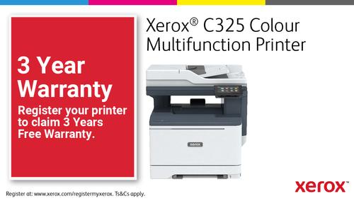 XEROX C325 A4 33ppm Wireless Duplex Copy/ Print/ Scan/ Fax PS3 PCL5e/6 2 Trays Total 251 Sheets (C325V_DNI)