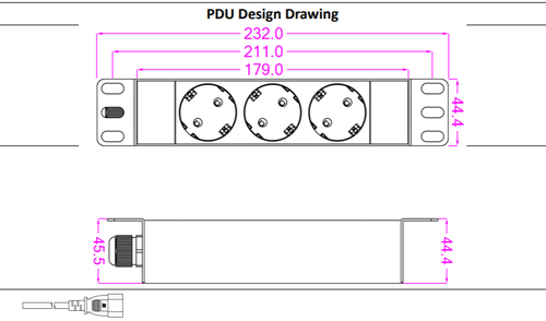 LinkIT 10'' strømskinne 3xCEE 7/4 1m C14(UPS) , 10A , Aluminium (LT-P3SCC141MAB)
