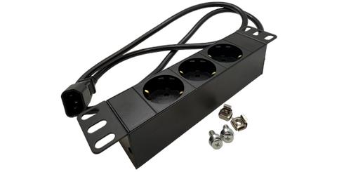 LinkIT 10'' strømskinne 3xCEE 7/4 1m C14(UPS) , 10A , Aluminium (LT-P3SCC141MAB)