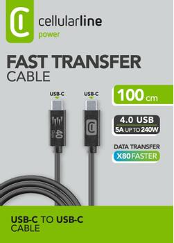 CELLULAR LINE Fast Transfer USB-C to USB-C Cable 240W PD 1m (USBDATA4C2CTAB1MK)