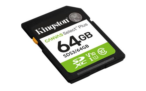 KINGSTON 64GB SDXC Canvas Select Plus Gen3 100MB/s C10 UHS-I U1 V10 (SDS3/64GB)