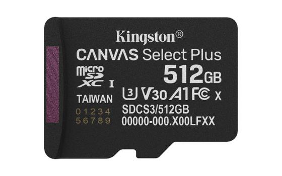 KINGSTON 512GB micSDXC Canvas Select Plus Gen3 150R A1 Single Pack w/o ADP (SDCS3/512GBSP)