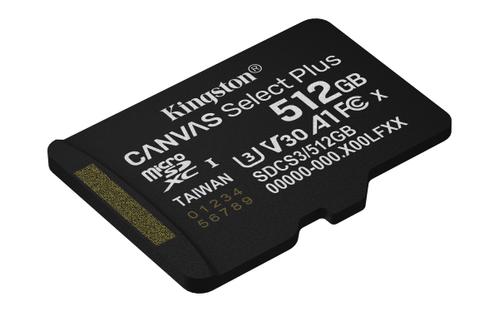 KINGSTON 512GB microSDXC Canvas Select Plus Gen3 150MB/s A1 Card + Adapter (SDCS3/512GB)