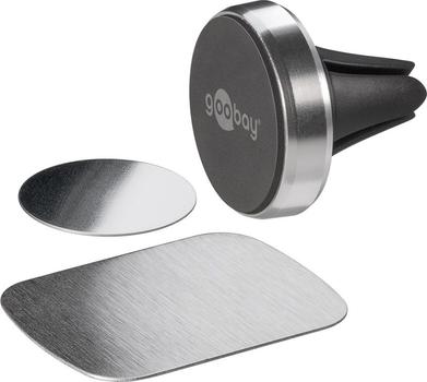 Goobay Universal magnetic holder set in slim design, black-silver - for simple and safe mounting of small mobile devices in vehicles (38685)