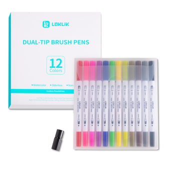 LOKLiK Dual Tip Brush Pens - 12 Farben (SG-KZJPJ-0001-US-L-B2B)