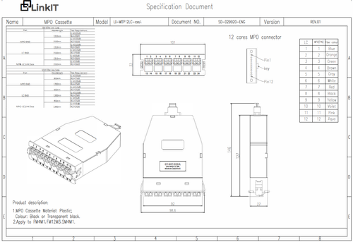 LinkIT MTP Cassette OM4 A 12xLC low loss A , 1xMPO connector , 12xLC (LI-MTP12LC-OM4A)