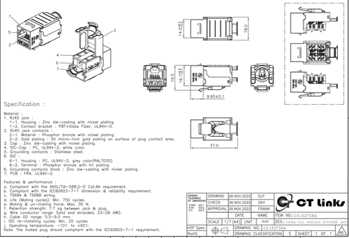 LinkIT Keystonemodul Cat6/6A STP Termineres med/uten verktøy , PoE++ (LT-KSS-6A)