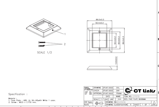 HEXATRONIC frame 86x86mm keystone jack Wall box for 1/2 keystone jacks (13312)
