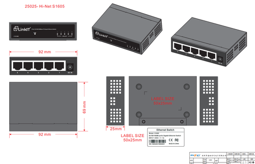 LinkIT S1605 Unmanaged Switch 5-Port 5x10/ 100/ 1000 (LT-S1605)