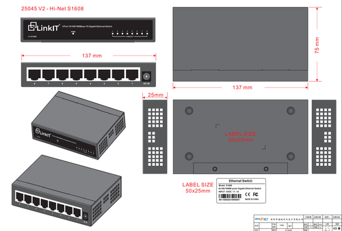 LinkIT S1608 Unmanaged Switch 8-Port 8x10/ 100/ 1000 (LT-S1608)