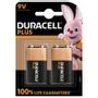 DURACELL Batteri, Duracell PLUS POWER, 9V alkaline pakke a 2 stk