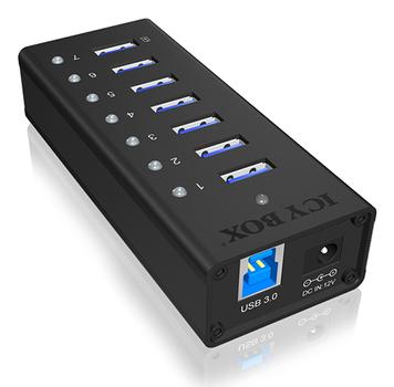 ICY BOX IB-AC618 USB Hub/Port 7x USB 3.0, 1x USB Charge, Aluminium,  Incl 12V Power Adapter (IB-AC618)
