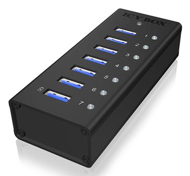 ICY BOX IB-AC618 USB Hub/Port 7x USB 3.0, 1x USB Charge, Aluminium,  Incl 12V Power Adapter (IB-AC618)