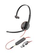 POLY Blackwire 3215 Monaural USB-C Headset +3.5mm Plug +USB-C/A Adapter