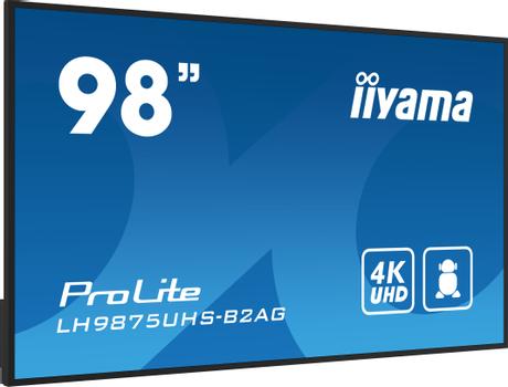 IIYAMA 98 3840x2160 UHD IPS panel  Haze 25% 500cd/m² Landscape and Portrait Signal FailOver Speakers (LH9875UHS-B2AG)