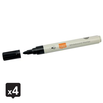 NOBO whiteboardpenner,  4-pack (sort) Laget av 85% resirkulert plast, hurtigtørkende blekk med lite lukt, rund tupp 3mm (1915707)