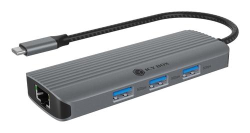 ICY BOX 6-in-1 Travel Docking 1×HDMI 4K 60Hz, 3× USB-A 3.2 Gen1, USB-C, RJ45 (61143)