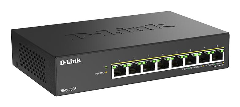 D-LINK 8 ports 2.5G/ MultiGig PoE Unmanaged Switch, Metal (DMS-108P/E)