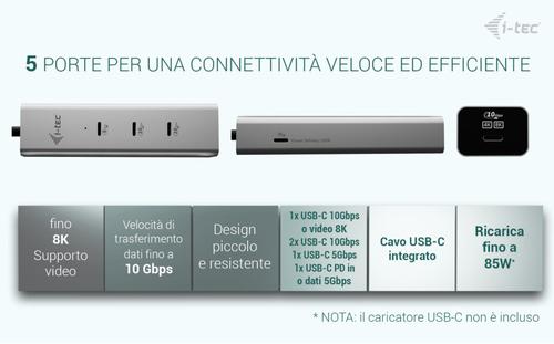 I-TEC USB-C CHARGE HUB 5 PORTS WITH USB-C VIDEO 8K PD 85W PERP (C31HUBMETAL8KPDPRO)