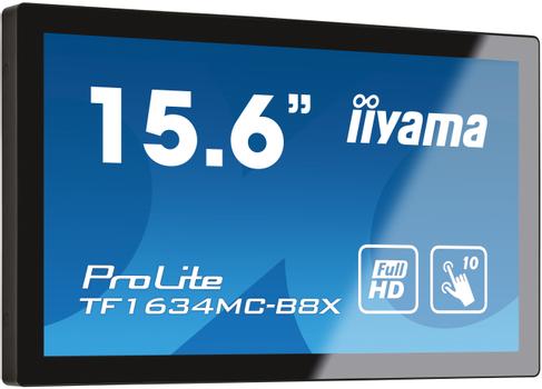 IIYAMA ProLite TF1634MC-B8X - LED monitor - 15.6" - open frame - touchscreen - 1920 x 1080 Full HD (1080p) @ 60 Hz - IPS - 450 cd/m² - 700:1 - 25 ms - HDMI, VGA, DisplayPort - black, matte (TF1634MC-B8X)