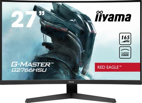 IIYAMA G-MASTER Red Eagle G2766HSU-B1 - LED monitor - curved - 27" - 1920 x 1080 Full HD (1080p) @ 165 Hz - VA - 250 cd/m² - 3000:1 - 1 ms - 2xHDMI, DisplayPort - speakers - matte black (G2766HSU-B1)