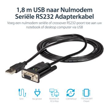 StarTech USB to Serial RS232 Adapter - DB9 Serial DCE Adapter Cable with FTDI – Null Modem - USB 1.1 / 2.0 – Bus-Powered (ICUSB232FTN) - seriell adapter (ICUSB232FTN)