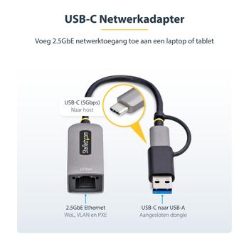 STARTECH USB 3.0 TYPE-C TO 2.5 GIGABIT ETHERNET ADAPTER W/USB-A CONVERT CABL (U2GA-USB-C-ETHERNET)