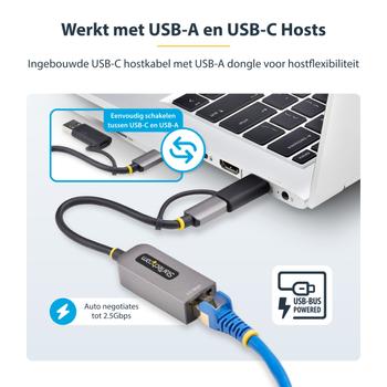 STARTECH USB 3.0 TYPE-C TO 2.5 GIGABIT ETHERNET ADAPTER W/USB-A CONVERT CABL (U2GA-USB-C-ETHERNET)