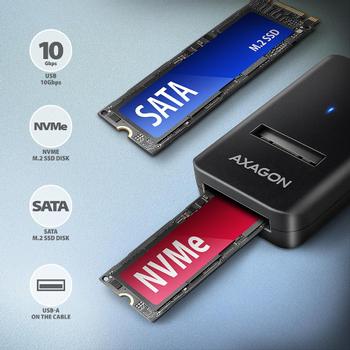 AXAGON ADM2-AM USB-A 10Gbps - M.2 NVMe & SATA SSD adaptér, kabelis USB-A 10cm SSD kabinet Sort (ADM2-AM)