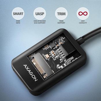 AXAGON ADM2-AM USB-A 10Gbps - M.2 NVMe & SATA SSD adaptér, kabelis USB-A 10cm SSD kabinet Sort (ADM2-AM)