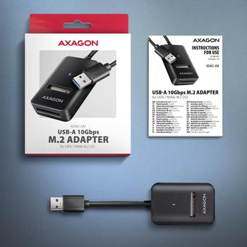 AXAGON ADM2-AM USB-A 10Gbps - M.2 NVMe & SATA SSD adaptér, kabelis USB-A 10cm SSD kabinet Sort (ADM2-AM)