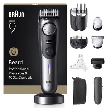 BRAUN Series 9 Skjeggtrimmer (krom) BT9560, +12 Barberingsverktøy,  vanntett, 52 lengdeinnstillinger,  opptil 180m (244855)