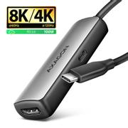 AXAGON RVC-HI8KPD, USB-C -> HDMI 2.1 redukce / adaptér, 8K/60Hz, 4K/144Hz, HDR10+, PD100W 0,16 m USB Type-C HDMI + USB Type-C