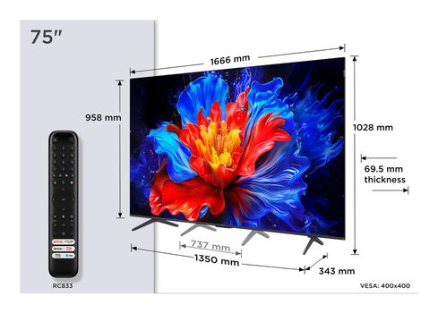 TCL P8K 75 Inch 3840 x 2160 Pixels 4K Ultra HD HDR HDMI USB QLED Smart TV (75P8K)