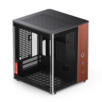 JONSBO TK-0 PC Gehäuse, Mini-Tower,  Mini-ITX, Tempered Glass, Holz (TK-0 BLACK)
