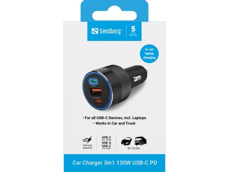Sandberg Car Charger 3in1 130W USB-C PD (441-49)