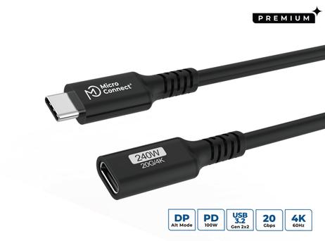 MicroConnect USB-C extension cable - 1m 100W, 10Gbps, USB 3.2 Gen 2x2 (USB3.2CC1EX)