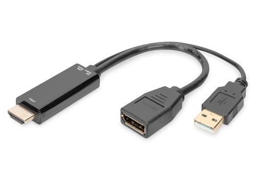 DIGITUS 4K HDMI Adapter - HDMI auf DisplayPort 0,2m schwarz (AK-330101-002-S)