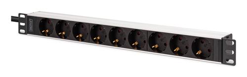 DIGITUS 1U Alu PDU rackmount 8x Safety outlet 1x outlet 16A 230VAC 50/60Hz IEC C20 plug NS (DN-95440)