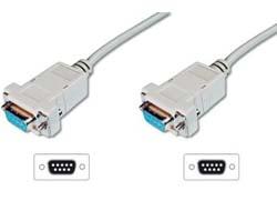 DIGITUS Null Modem kabel 3,0m, 9 leder,, (D-Sub 9 hun:D-Sub 9 hun), Støbt hus, fingerskrue grå (AK-610100-030-E)