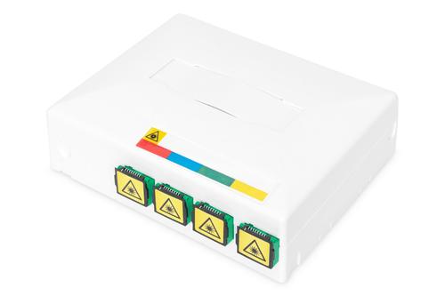 DIGITUS FTTH Outlet, with 4x SC (APC) SX adapter surface and DIN-rail mount (DN-931094)