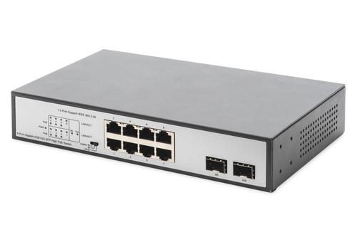 DIGITUS 8 Port Gigabit Switch 8xRJ45 (6xPoE)+ 2G SFP 180W Support 802.3 af/at/bt standard IN (DN-95140)