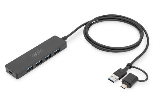 DIGITUS USB 3.0 Hub 4-Port+USB-C Adapter, SlimLine 1,2m Cable (DA-70236)