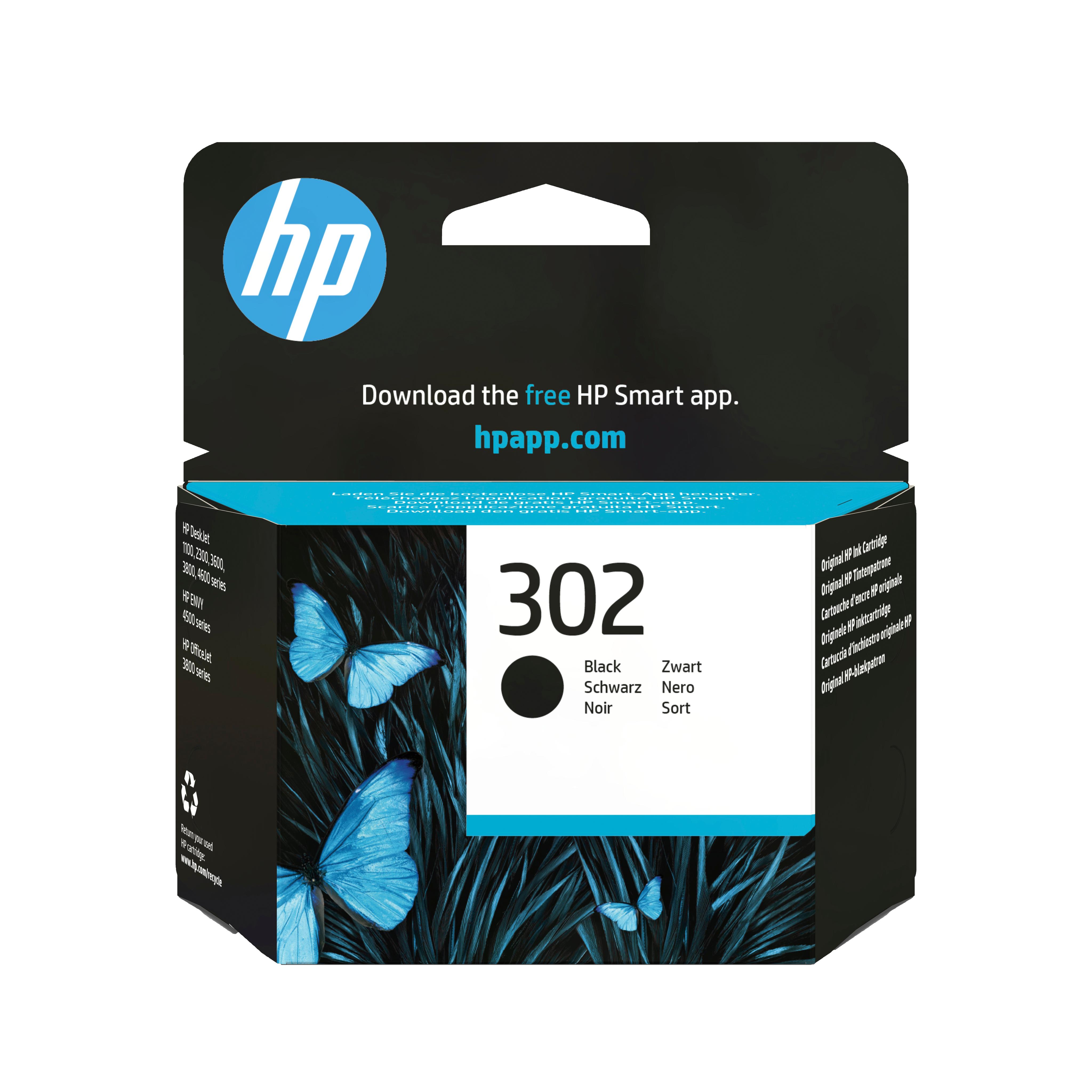 302, Original, Pigmentbasert blekk, Svart, ,  DeskJet 1110, 1115, 2130, 2135, 3630 /  ENVY 4520 /  OfficeJet 3830, 4650, 1 stykker